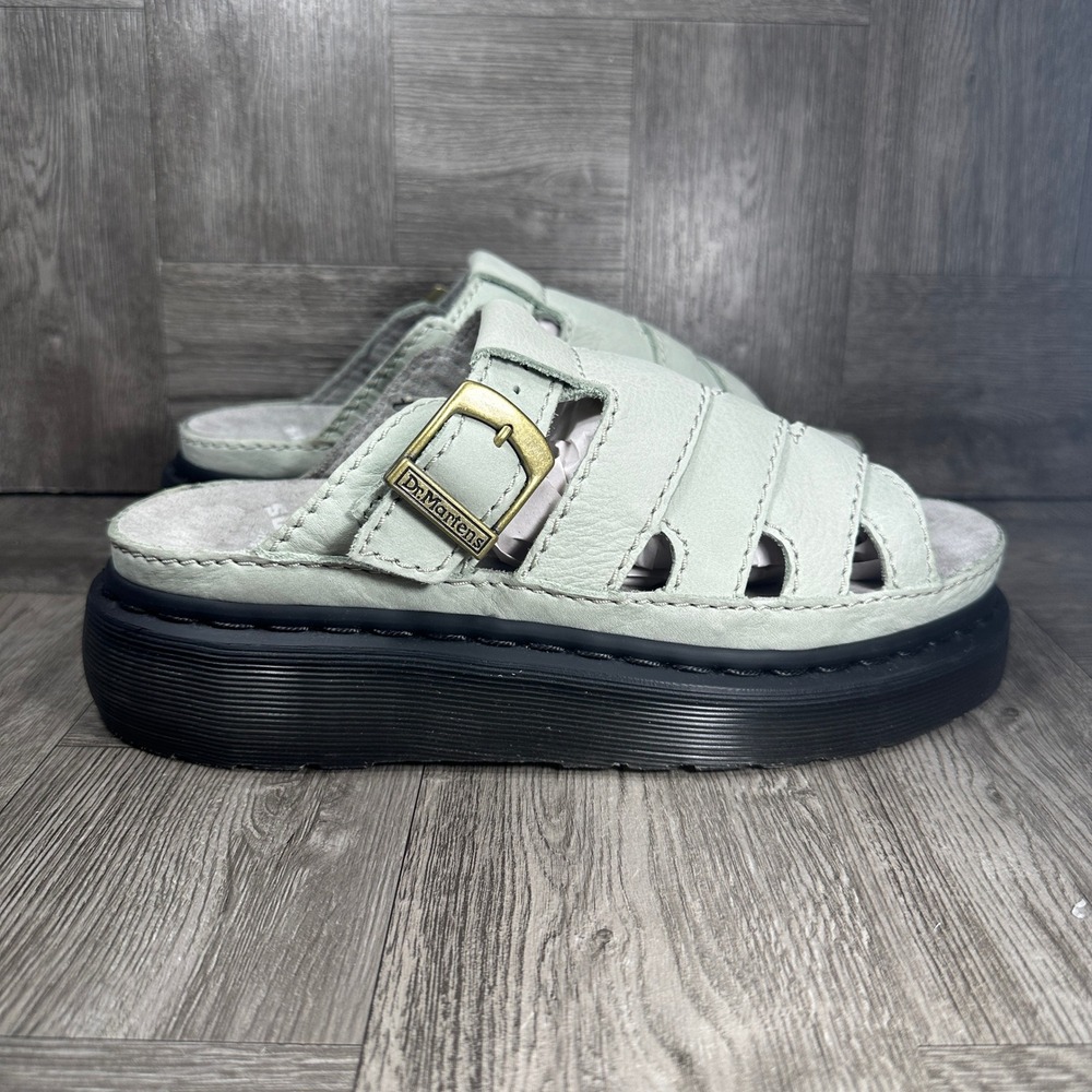 Dr. Martens Maxxy Slide Fisherman Sandals Womens 8 Green Leather Platform NEW